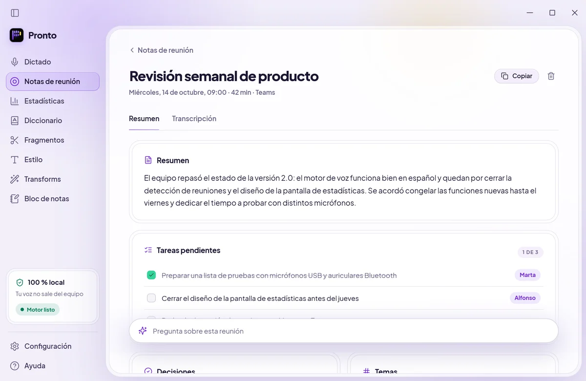 La misma reunión en el tema claro de Pronto